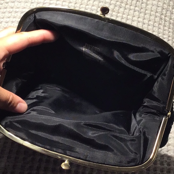 Vintage Black Carpetbag Style Foldover Clutch JT - Picture 3 of 5